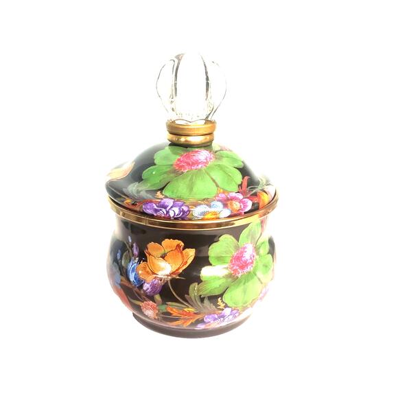 Mackenzie Childs Black Flower Market Lidded Sugar Bowl Retired - Picture 3 of 5